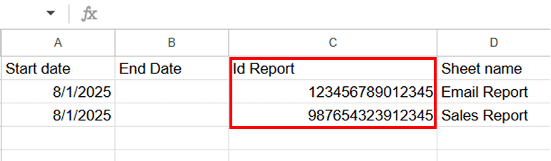 Report Id Connectif Google Sheet