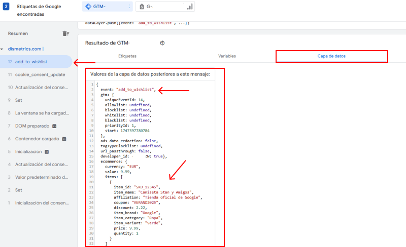 Cómo validar los datos enviados a través de una etiqueta en GTM preview
