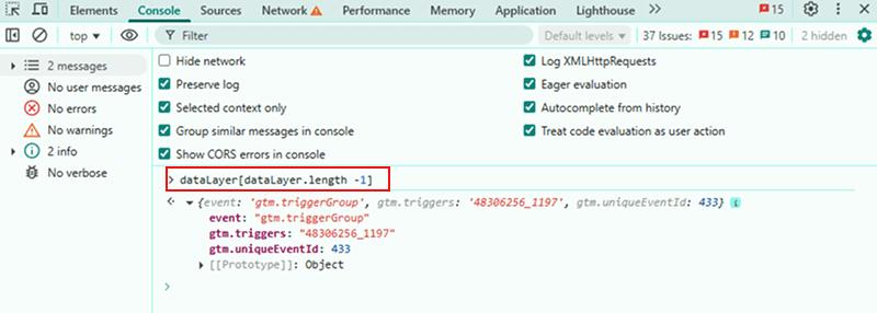 Ver último push al dataLayer desde consola
