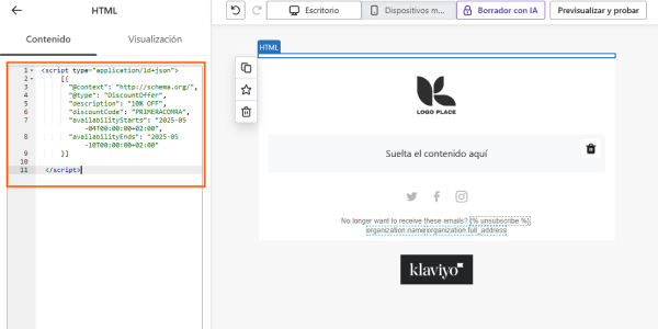 Anotaciones email en Klaviyo HTML