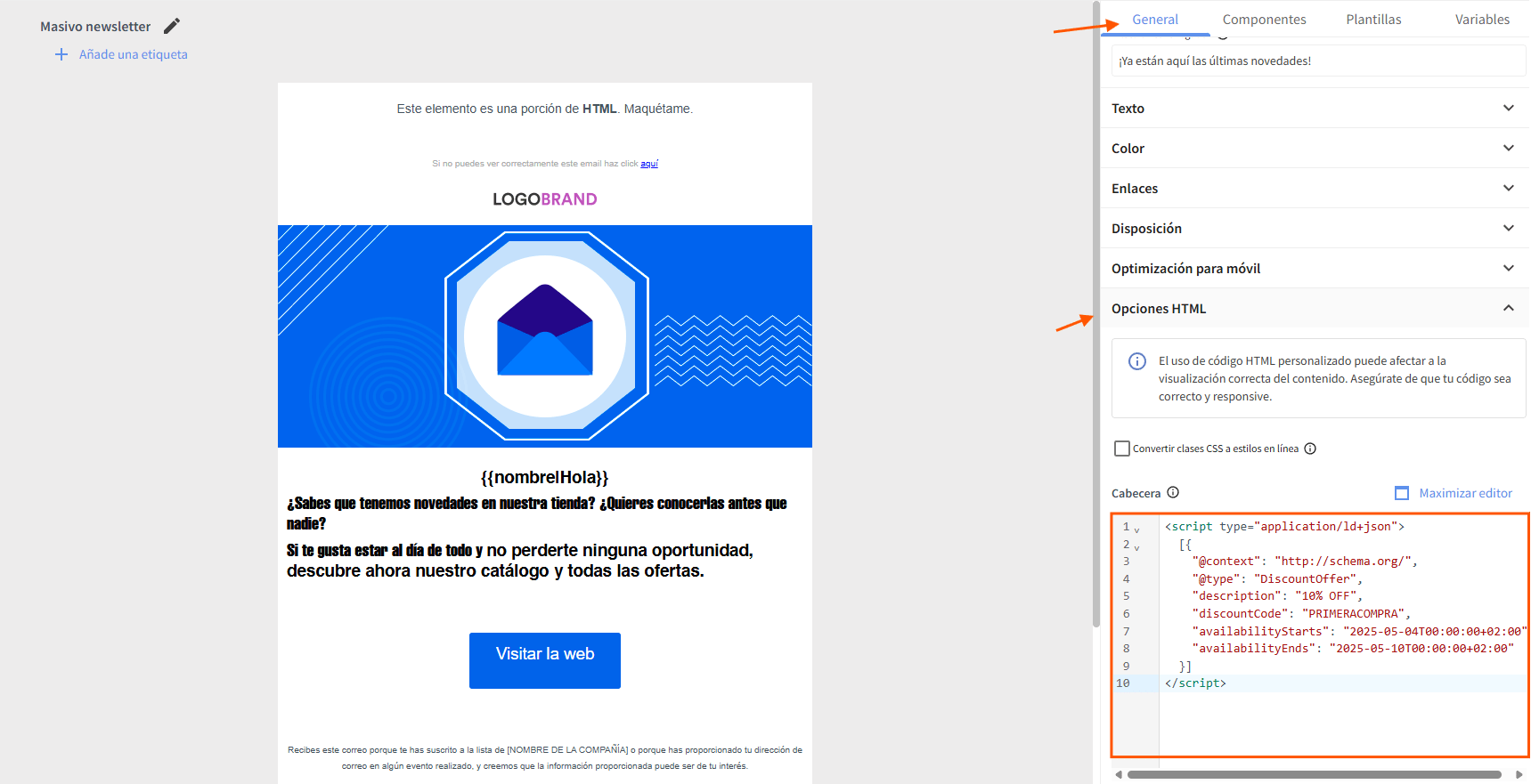 Anotaciones email en Connectif HTML