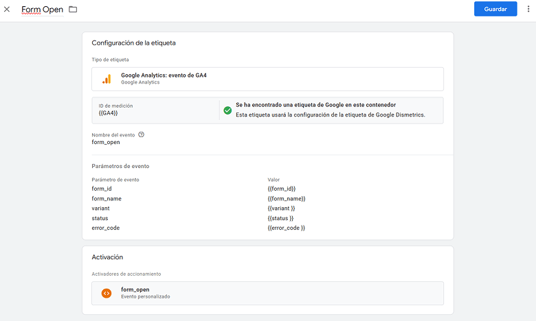 Creación aetiqueta en GTM