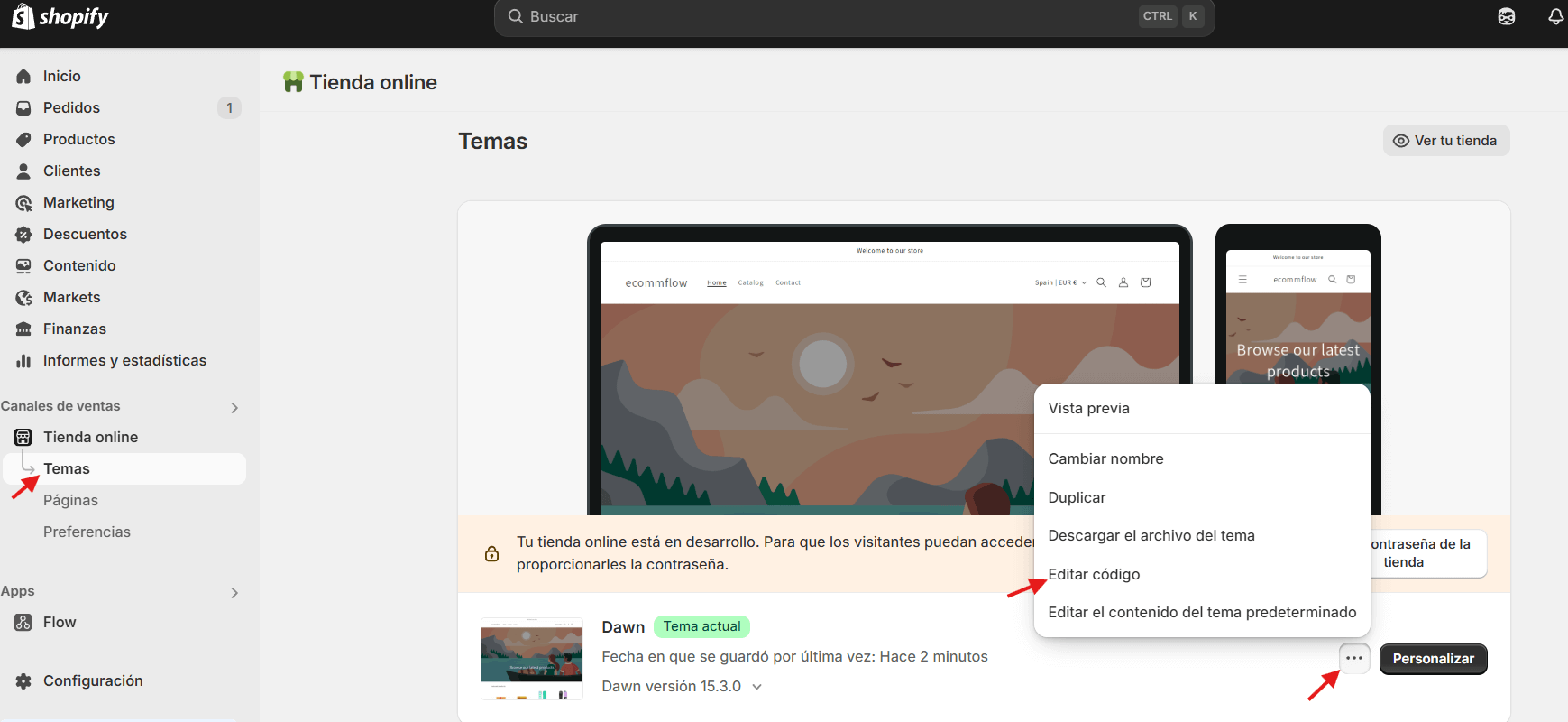 Editar código del theme en Shopify