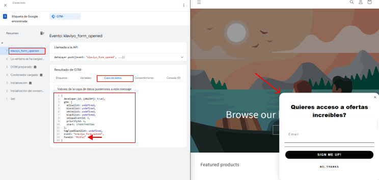 Validar en Google Tag Manager el evento form opened de Klaviyo