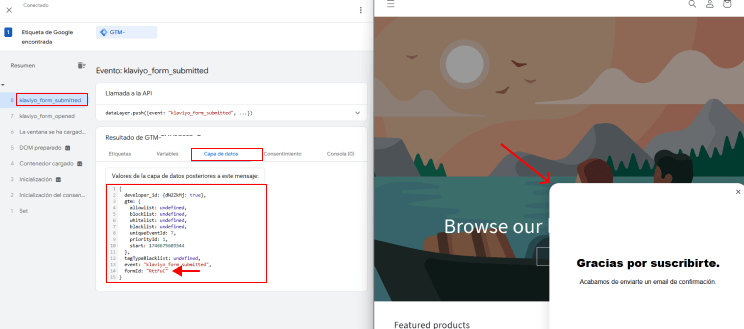 Validar en Google Tag Manager el evento form send de Klaviyo
