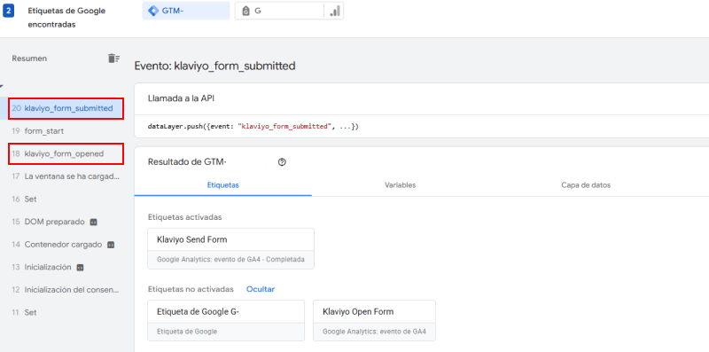 Crear tag Klaviyo form open
